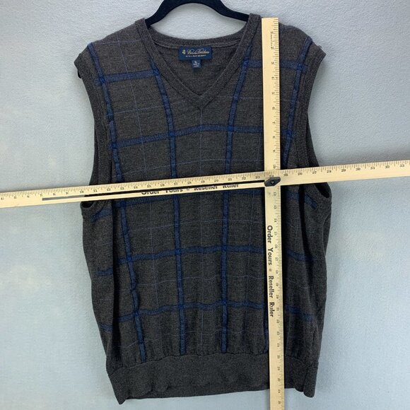 Brooks Brothers Mens Sweater Vest Extra Large Pullover Merino Wool Gray Blue - Picture 7 of 12
